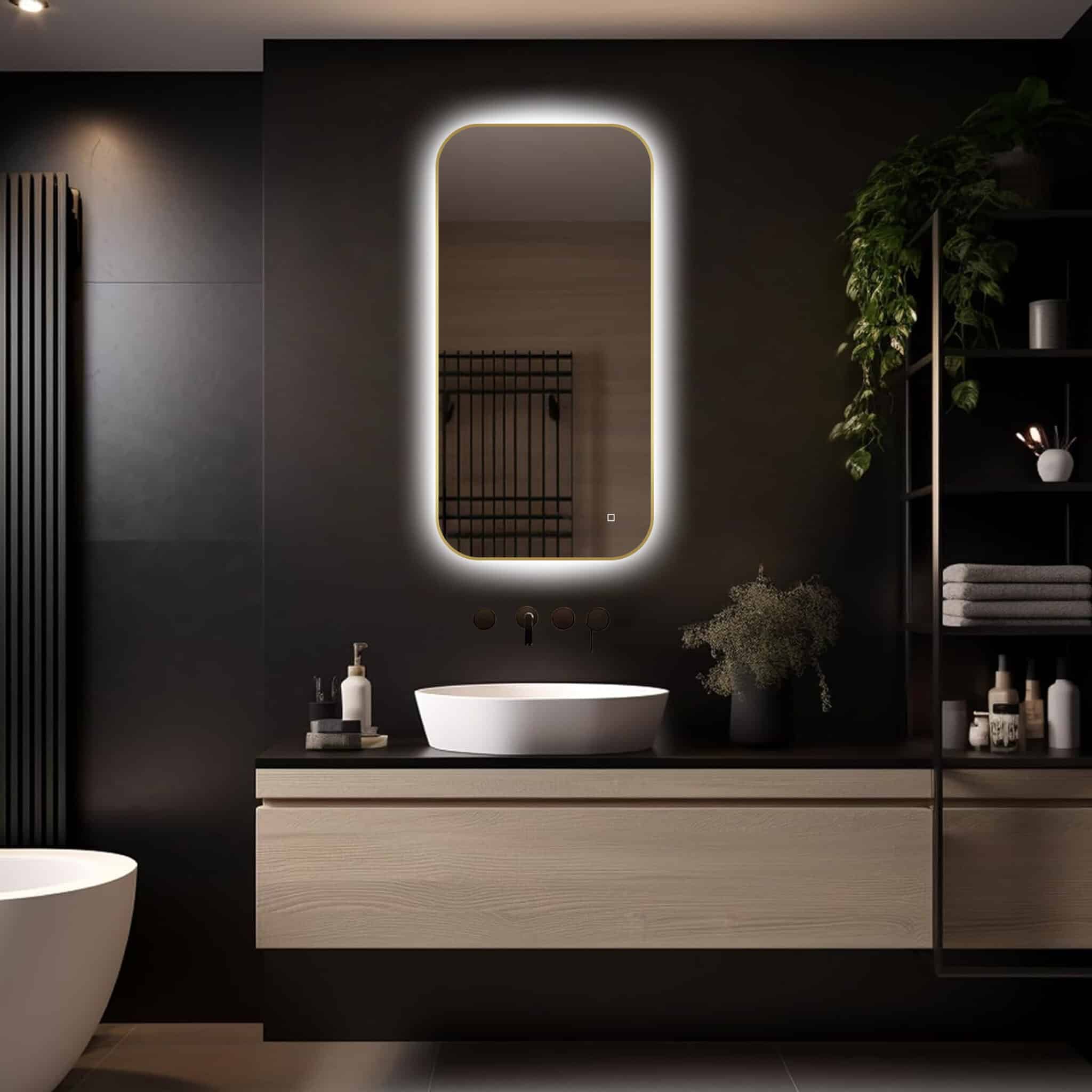Badkamerspiegel Milano 100×50 , met gouden lijst.