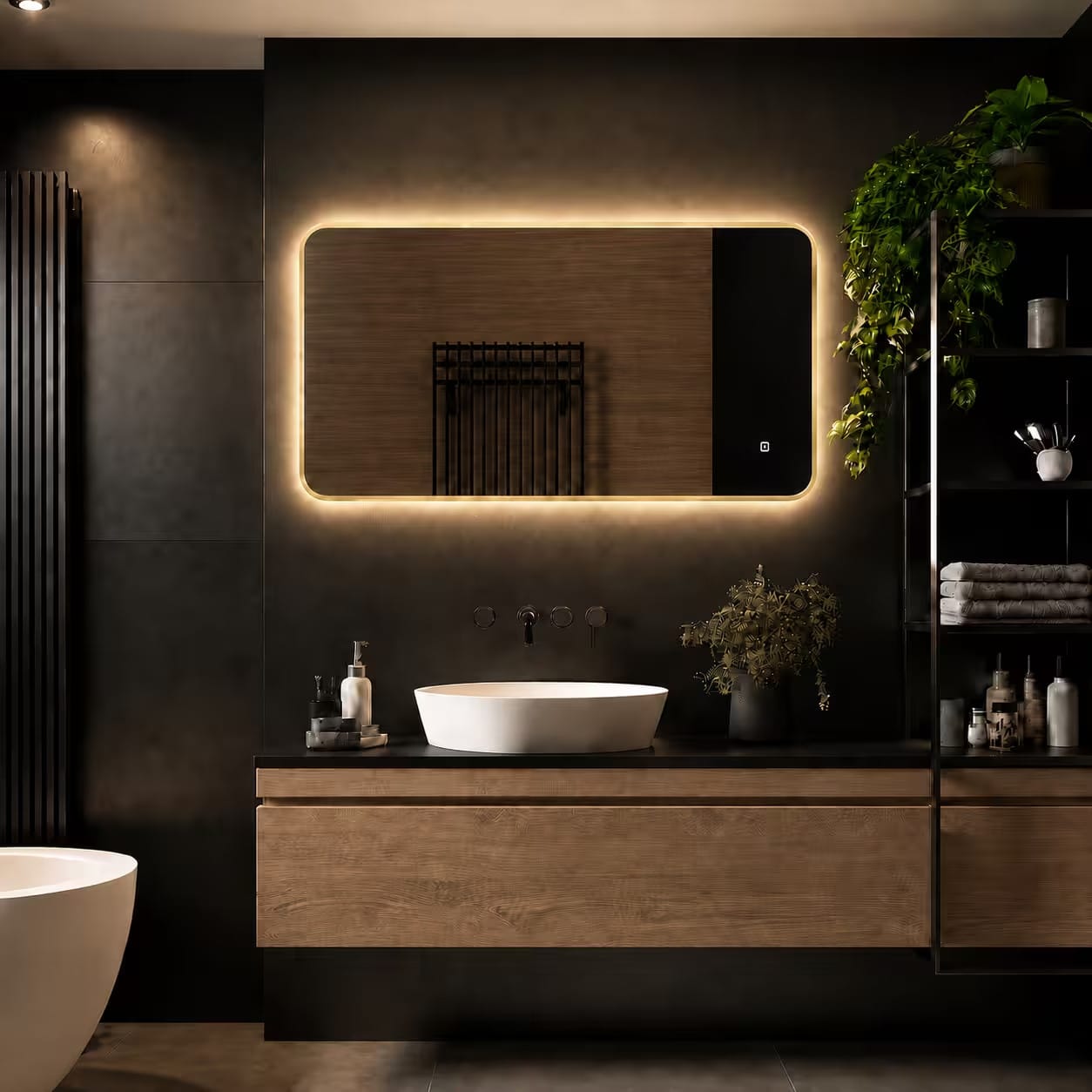 Badkamerspiegel Marbella 100×60, met gouden lijst.