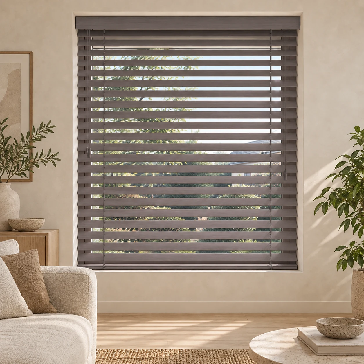 Houten Jaloezie 50 mm – Fluweel Taupe