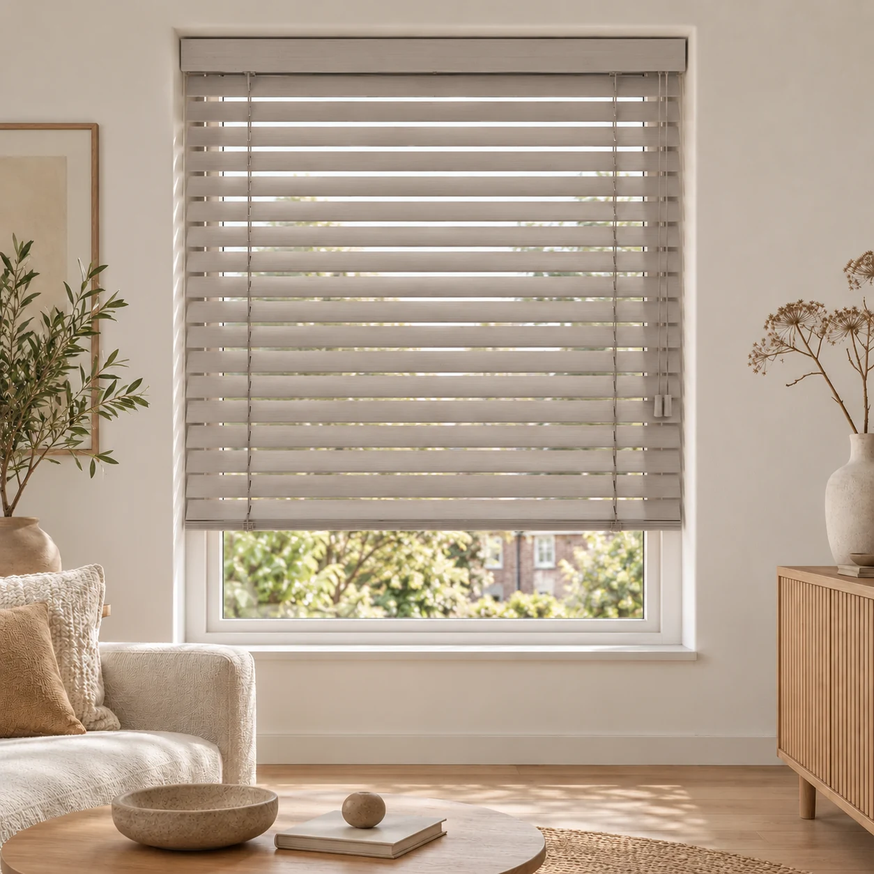 Houten Jaloezie 50 mm – Zijdezacht Taupe